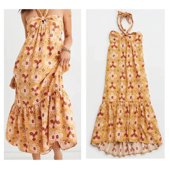 Aerie Southwetsern Summer Boho Maxi  Linen Blend Dress L - Picture 1 of 7